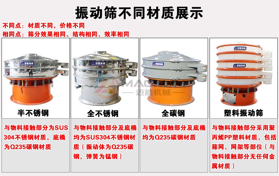 白糖振動篩不同材質(zhì)